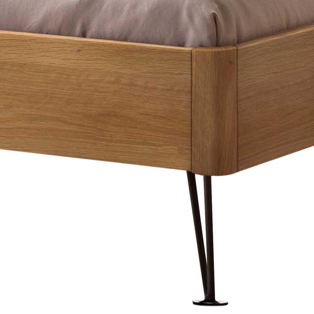 Wildeiche Doppelbett modern Viko mit Gestell aus Metall und Polsterkopfteil