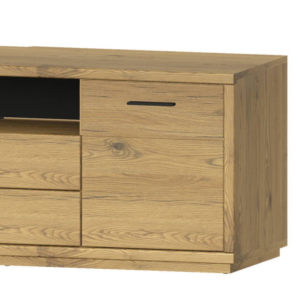 TV Board Ostoro mit einem offenen Gerätefach aus Wildeiche Massivholz