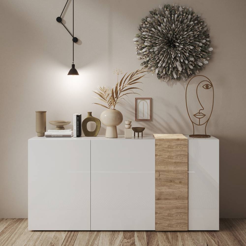 Sideboard Eight in Wildeichefarben und Weiß Hochglanz