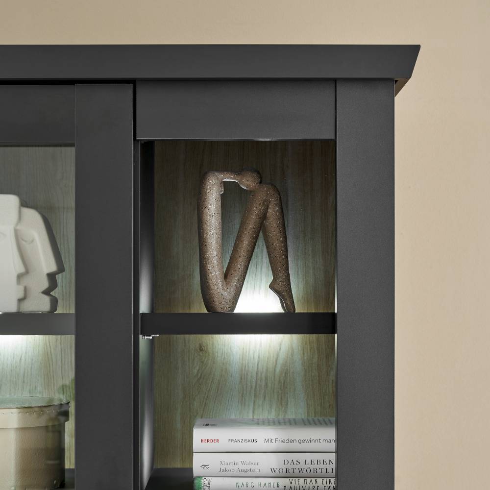 Wohnzimmerschrankwand Enjta in Schwarz matt im Landhausstil (dreiteilig)