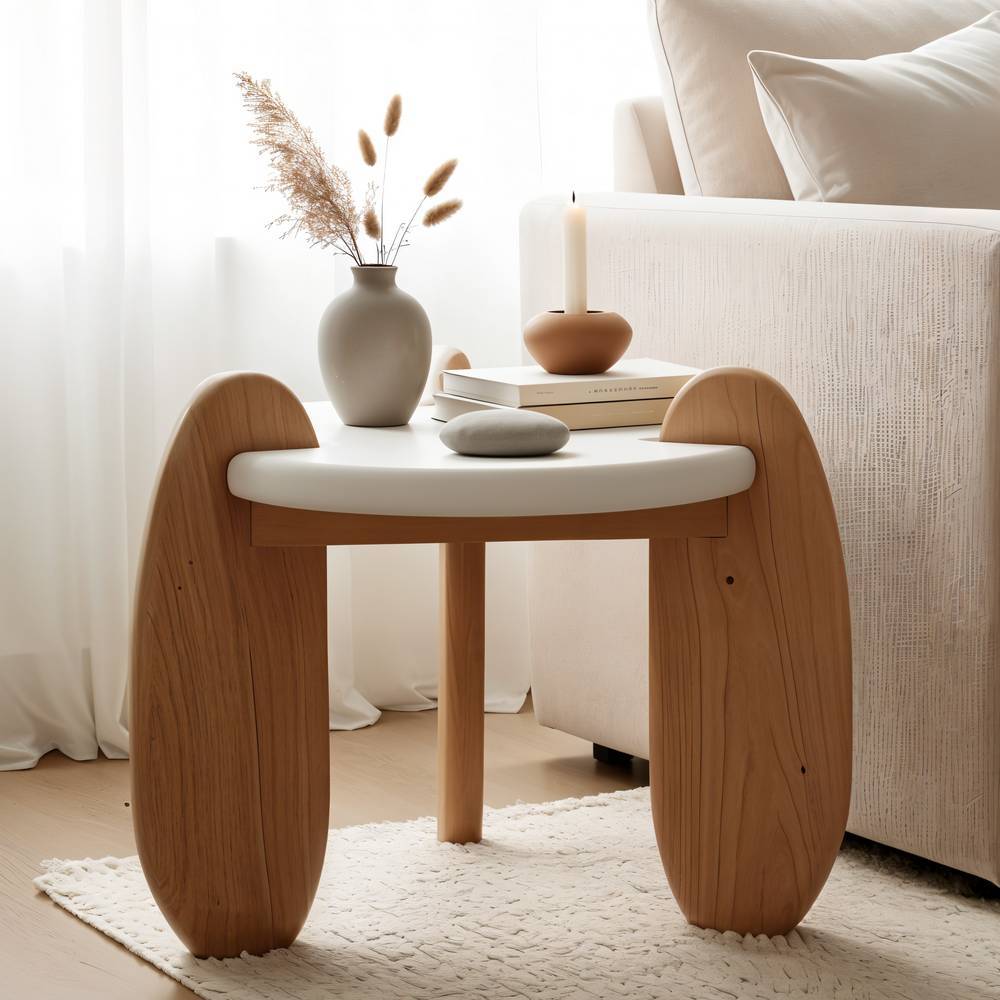 Beitisch Janyna aus Akazie Massivholz im Skandi Design