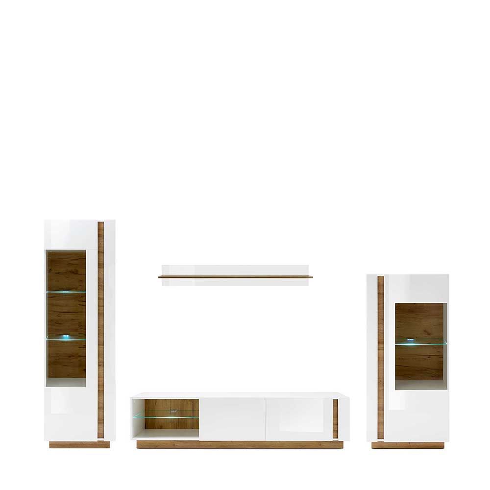 Wohnzimmer Anbauwand Franvos in Weiß und Wildeiche Optik im Skandi Design (vierteilig)