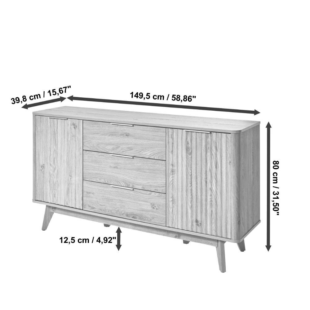 Retrostil Sideboard Timur in Eichefarben mit drei Schubladen