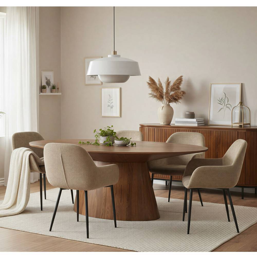 Esszimmer Sitzgruppe Bertylan aus Samt und Mangobaum Massivholz (siebenteilig)