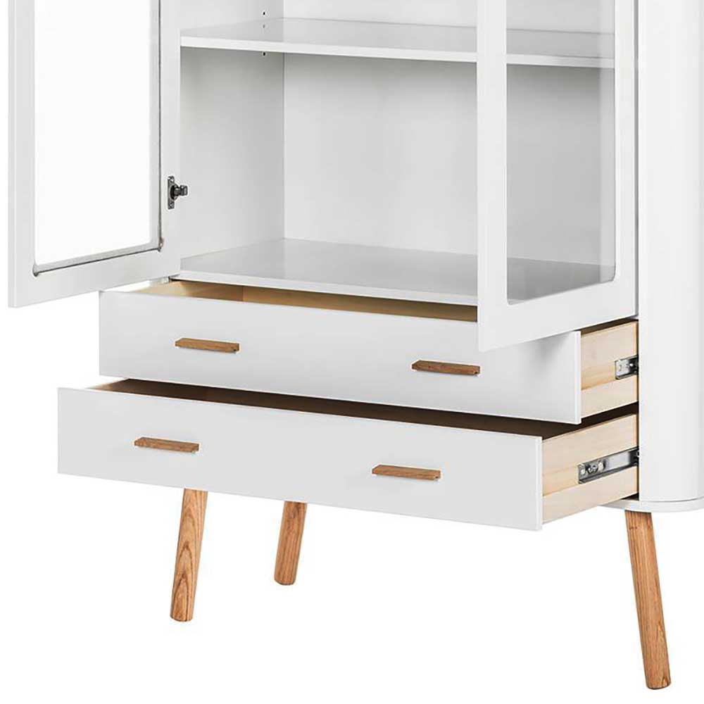 Schrank Vitrine Masuyo im Skandi Design in Eichefarben und Weiß