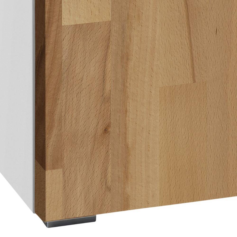 Flur Kommode Dymons in Kernbuchefarben & Weiß mit Holzgriffen