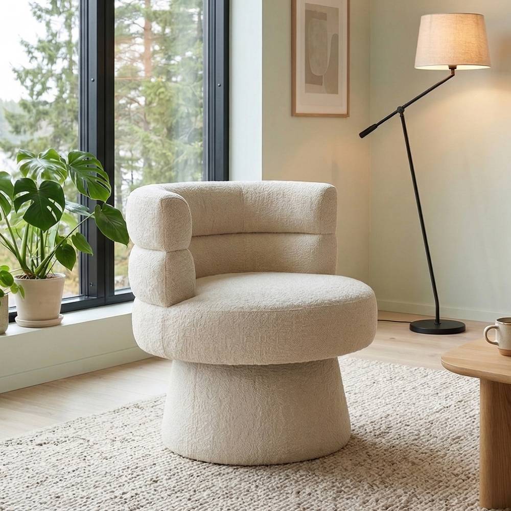 Designersessel Zyreano aus Boucle Stoff drehbar