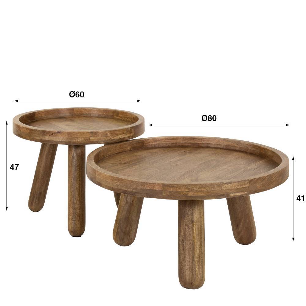Zweisatztisch Riusa aus Mangobaum Massivholz in runder Form (zweiteilig)