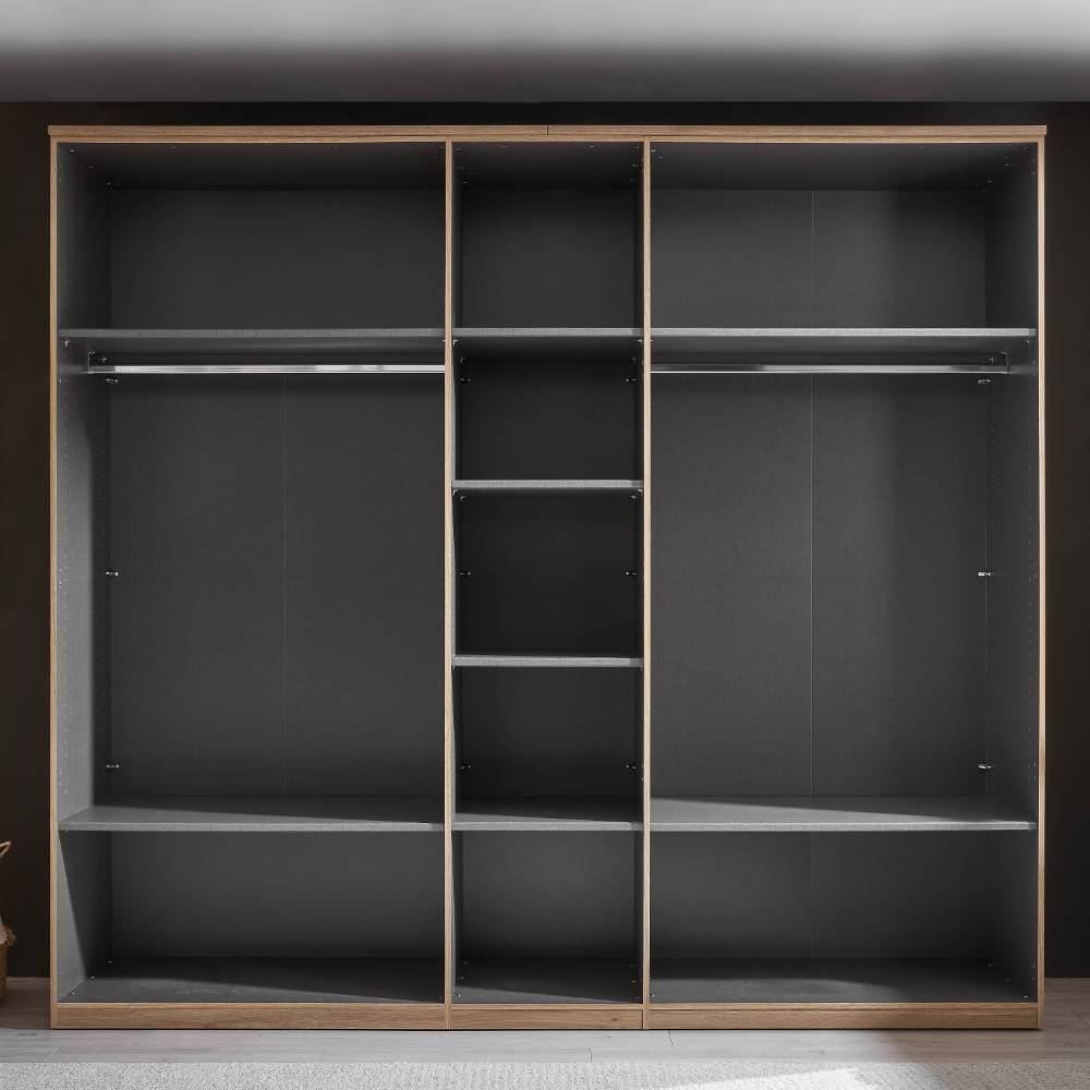 Drehtürenschrank Mero in Hellgrau und Holzoptik foliert