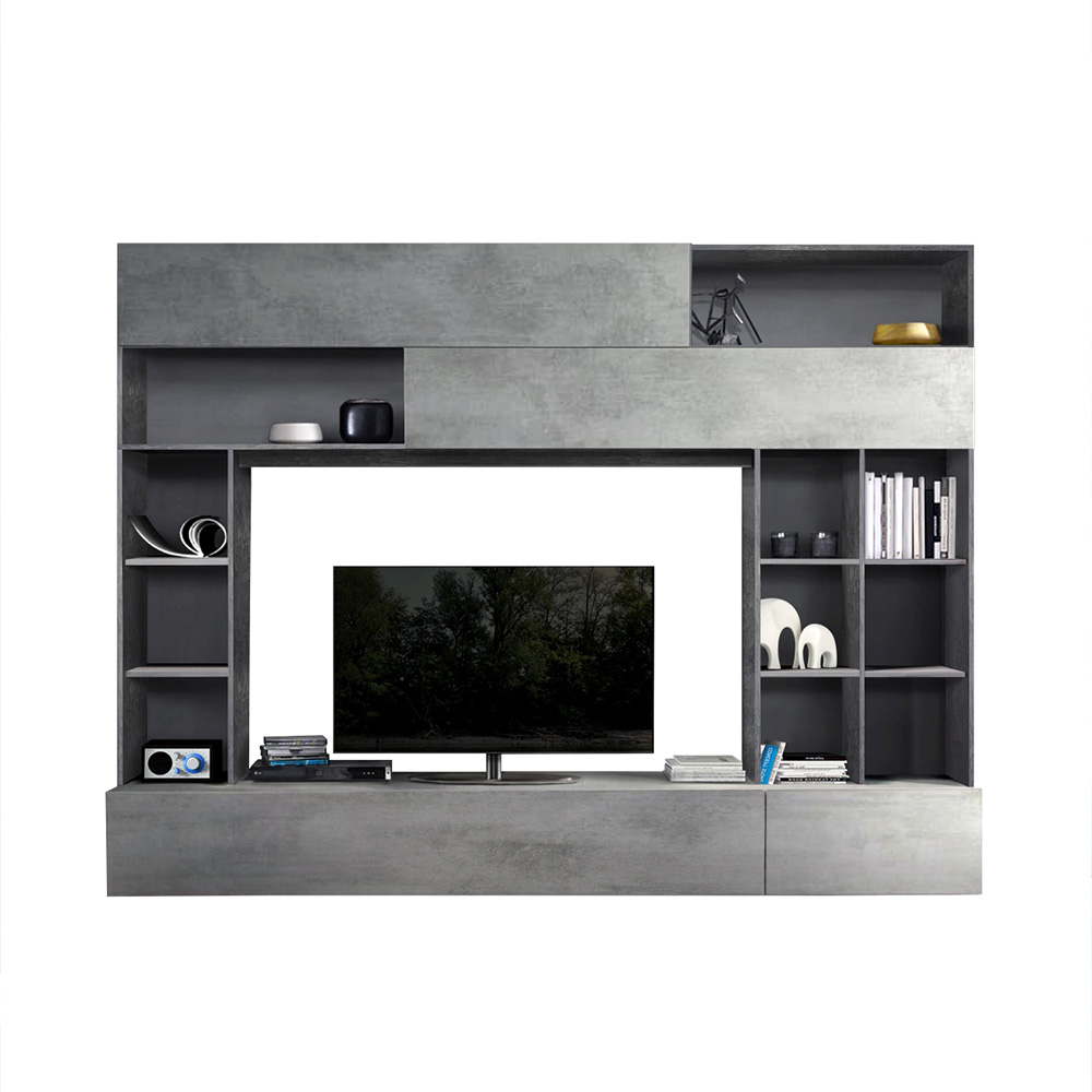 Fernsehwand Ennah in Beton Grau und Dunkelgrau modern