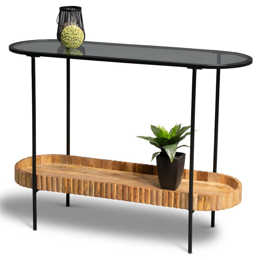 Konsolentisch Milly in ovaler Form mit Glasplatte