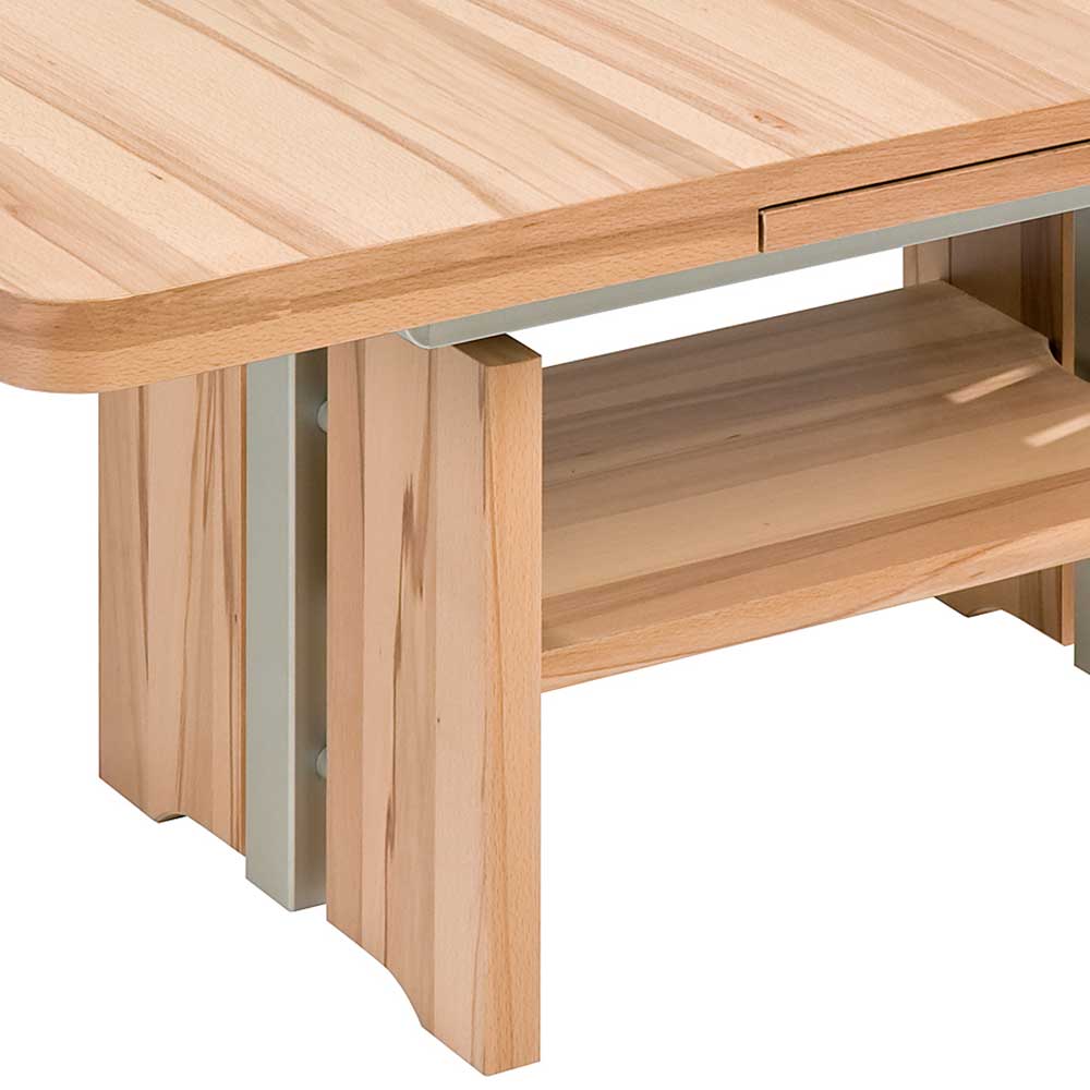 Höhenverstellbarer Wohnzimmer Tisch Palm in Kernbuchefarben mit Kulissenauszug