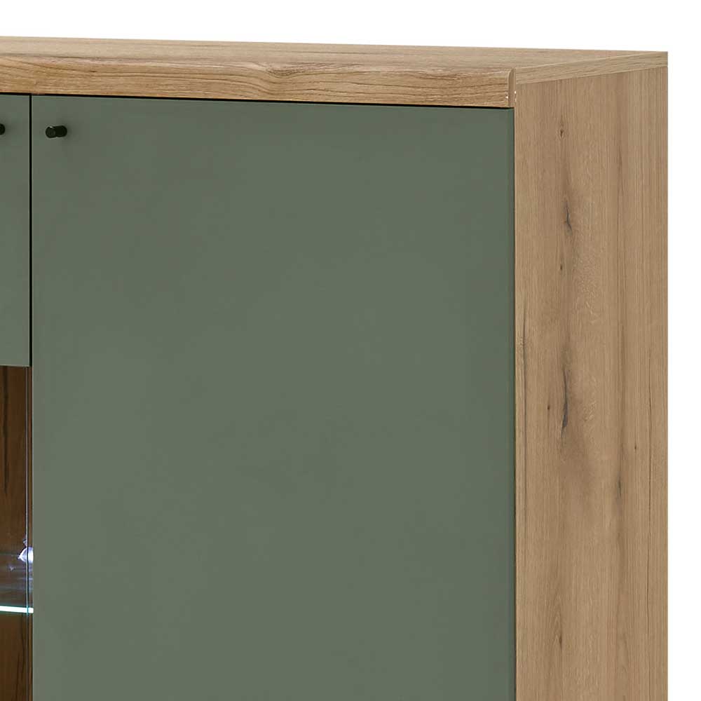 Esszimmer Highboard Lora in Graugrün und Wildeichefarben