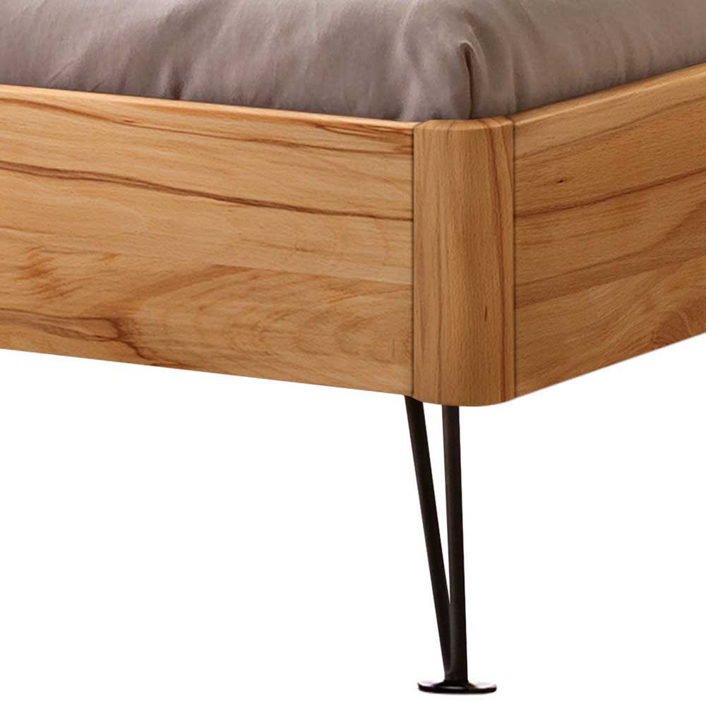 Massivholz Doppelbett Osiko in modernem Design aus Wildbuche und Stahl