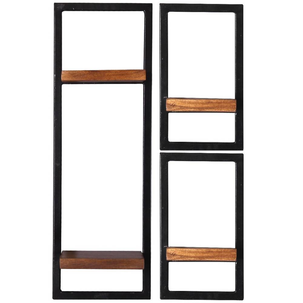 Wandhängeregale Jesmine in Naturfarben und Antikschwarz (dreiteilig)
