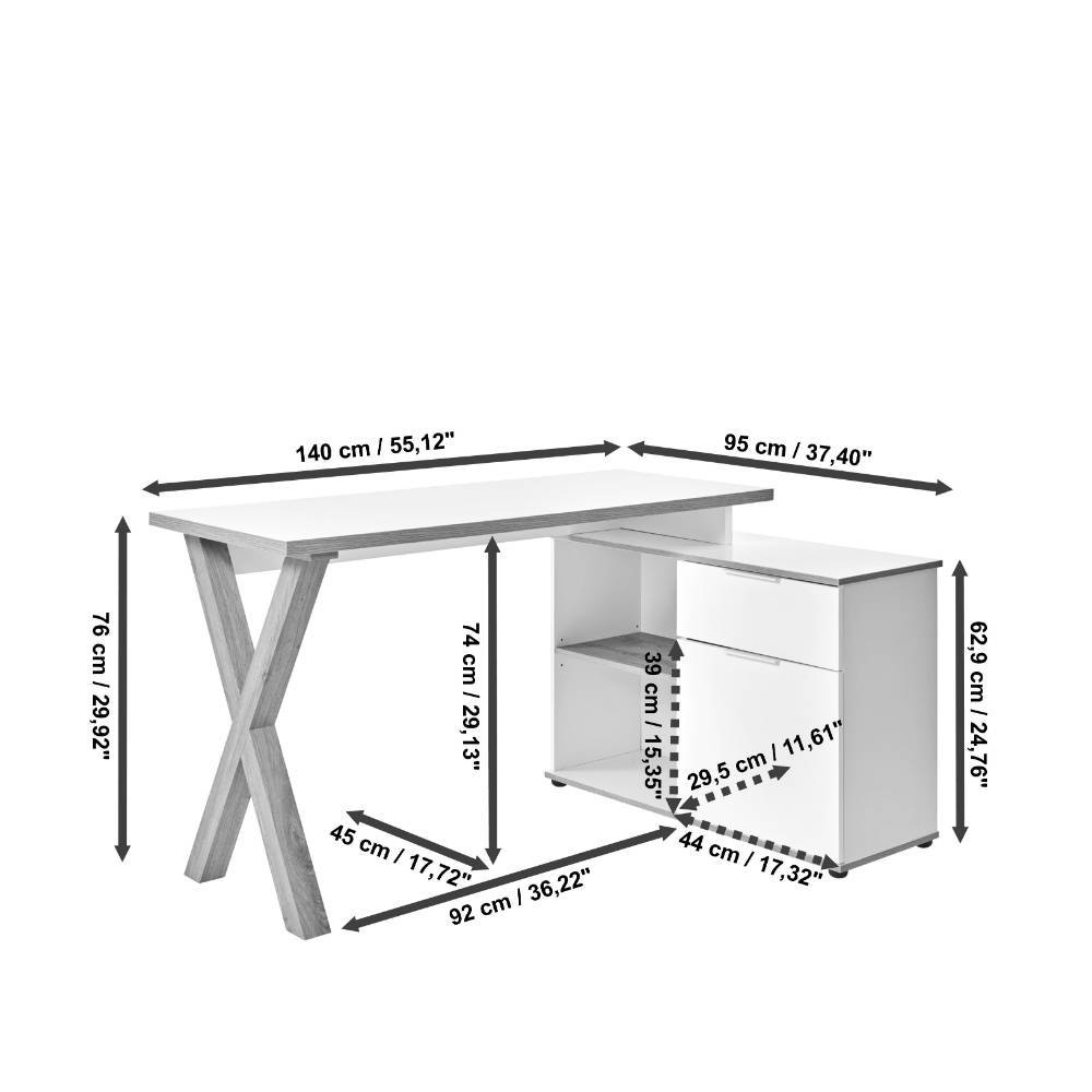 Büroschreibtisch Jian in modernem Design mit Seitenregalen
