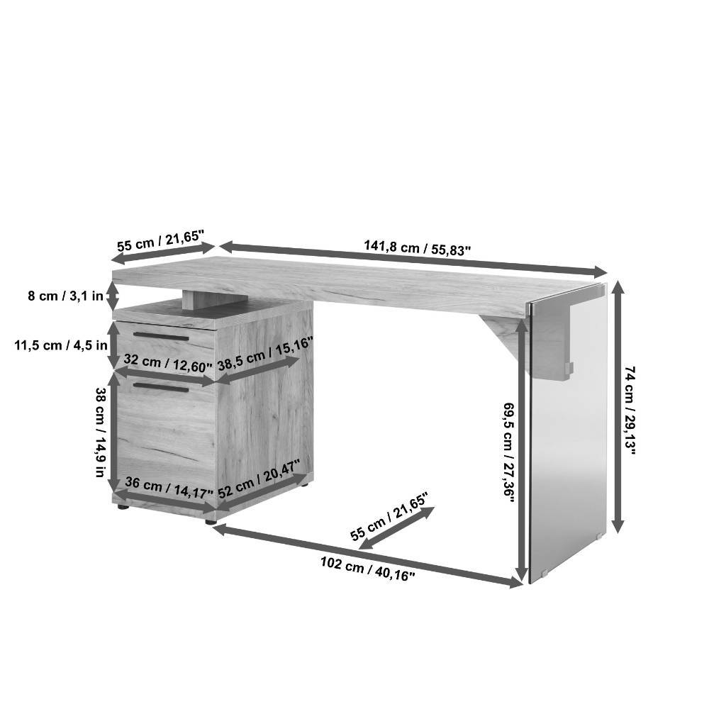 Designschreibtisch Radius in Walnussfarben 142 cm breit