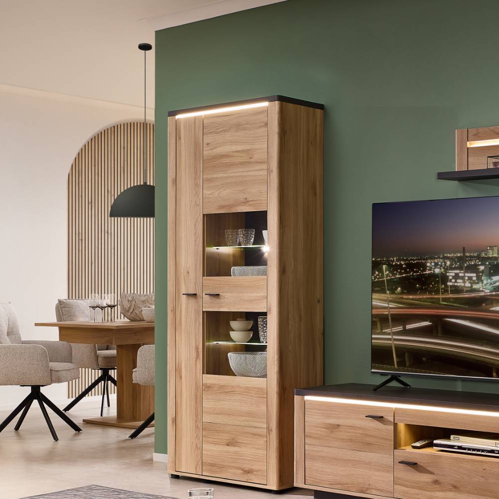 Wohnwand modern Helias mit LED Beleuchtung 202 cm hoch (dreiteilig)