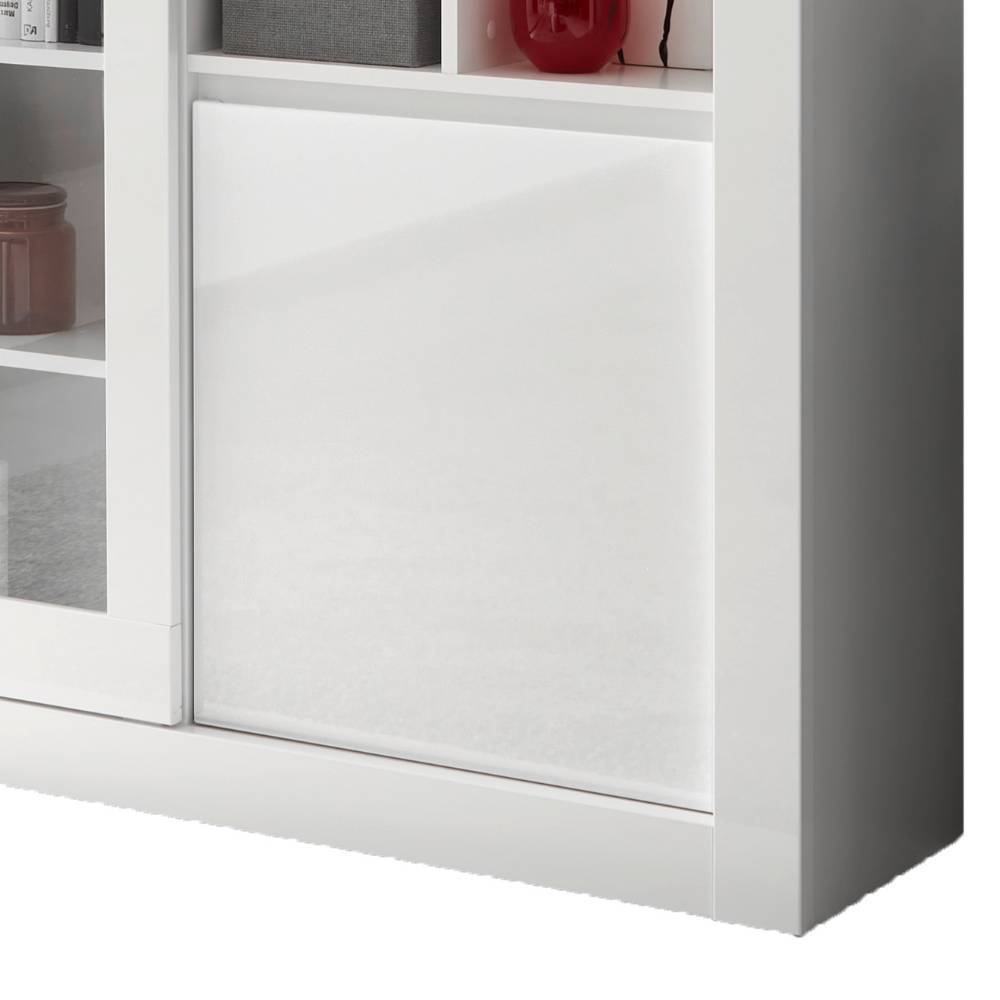 Vitrine Melvyno mit Glastür und sechs offenen Fächern