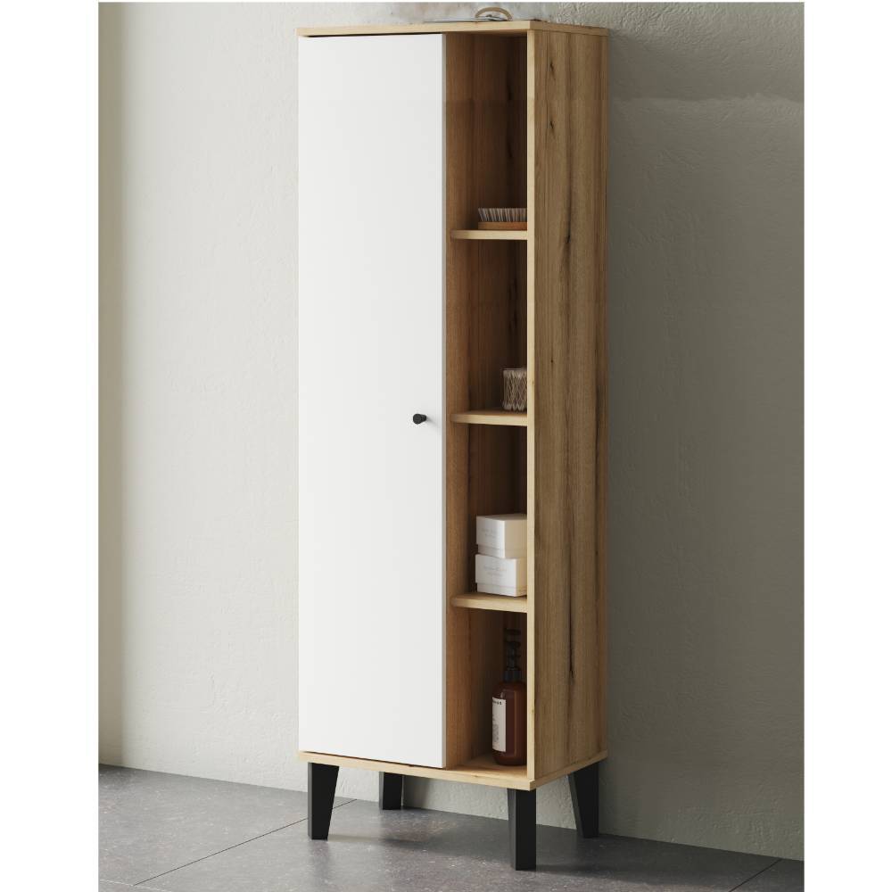 Badezimmer Hochschrank Zyret 190 cm hoch mit vier offenen Fächern