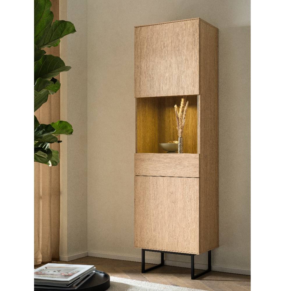 Design Wohnwand Carno in Eiche Stone 258 cm breit (zweiteilig)