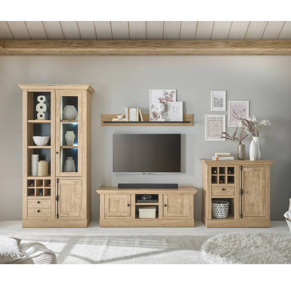 Wohnzimmerschrankwand Jennva im Landhausstil 214 cm hoch (vierteilig)