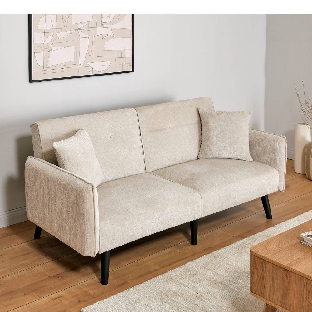 Schlafsofa Izmara aus Boucle Stoff in Champagner