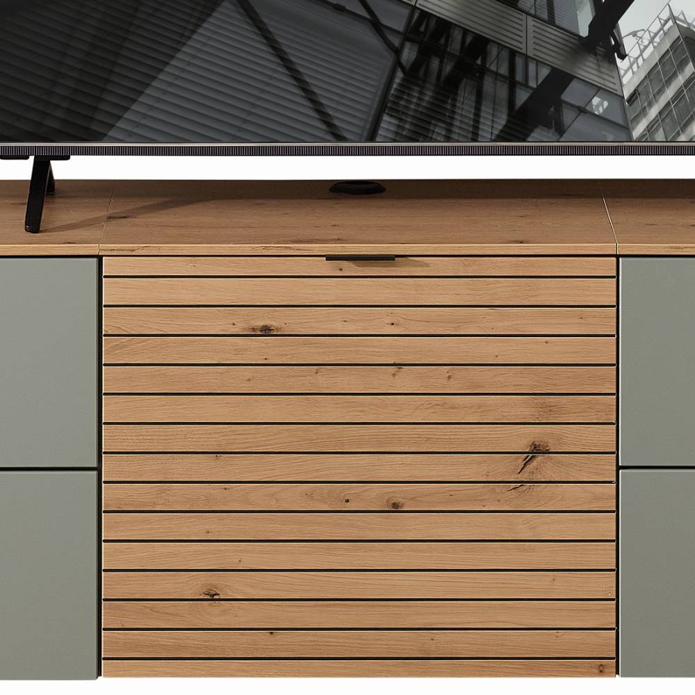 Wohnwand modern Ilitalcon in Graugrün 340 cm breit (siebenteilig)