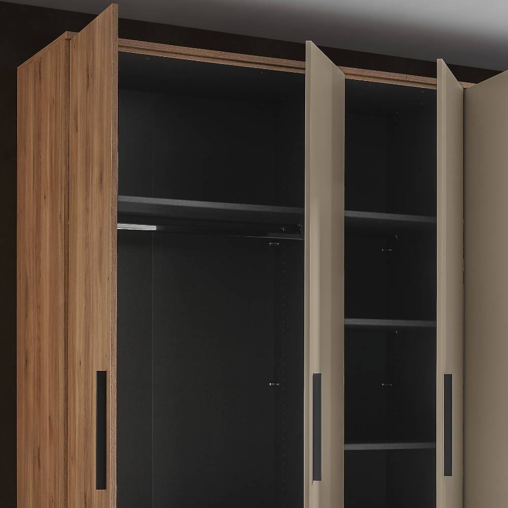 Drehtürenschrank Mero in Hellgrau und Holzoptik foliert