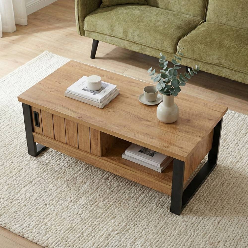 Couchtisch Precio in Holzoptik foliert mit Bügelgestell