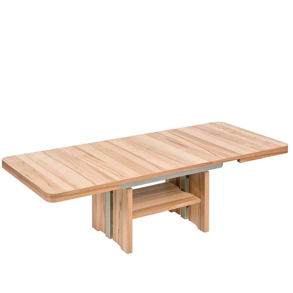 Höhenverstellbarer Wohnzimmer Tisch Palm in Kernbuchefarben mit Kulissenauszug