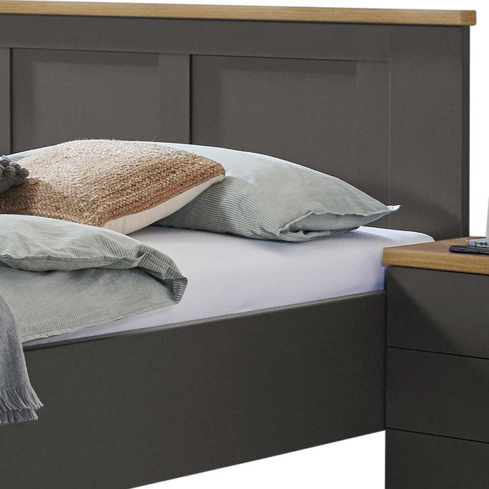 Landhaus Doppelbett Bien in Dunkelgrau und Eiche Bianco Made in Germany
