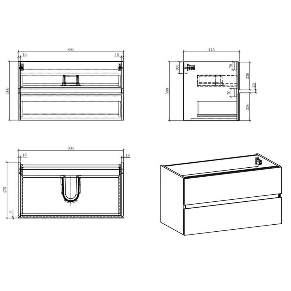 Waschschrank Monziva in Beton Grau Optik mit zwei Schubladen