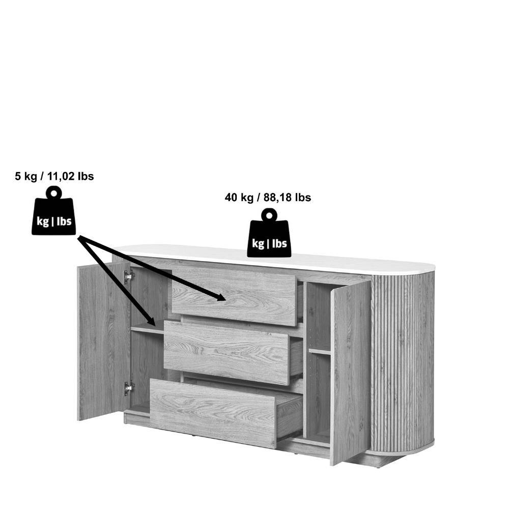 Sideboard Samluca in Eichefarben und Marmor Optik - ovale Form