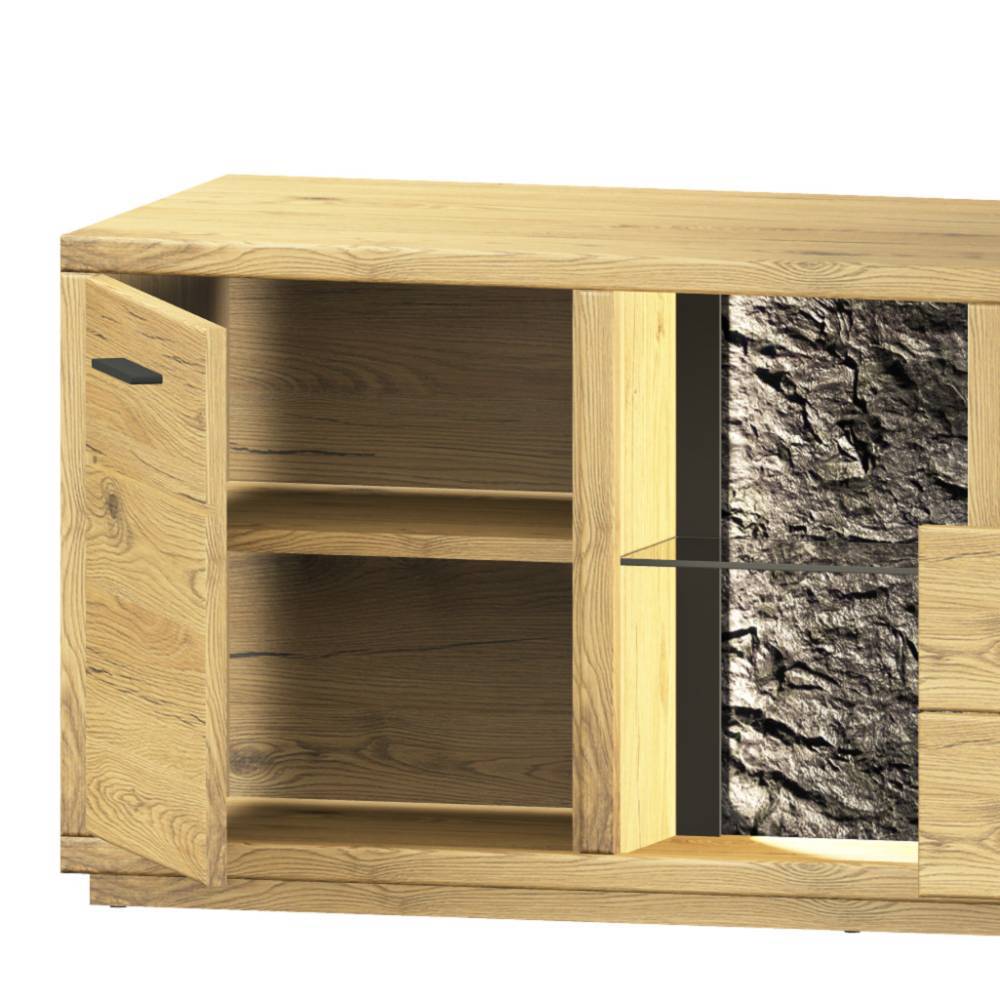Design Wohnwand Ostoro in Wildeiche Bianco 260 cm breit (zweiteilig)