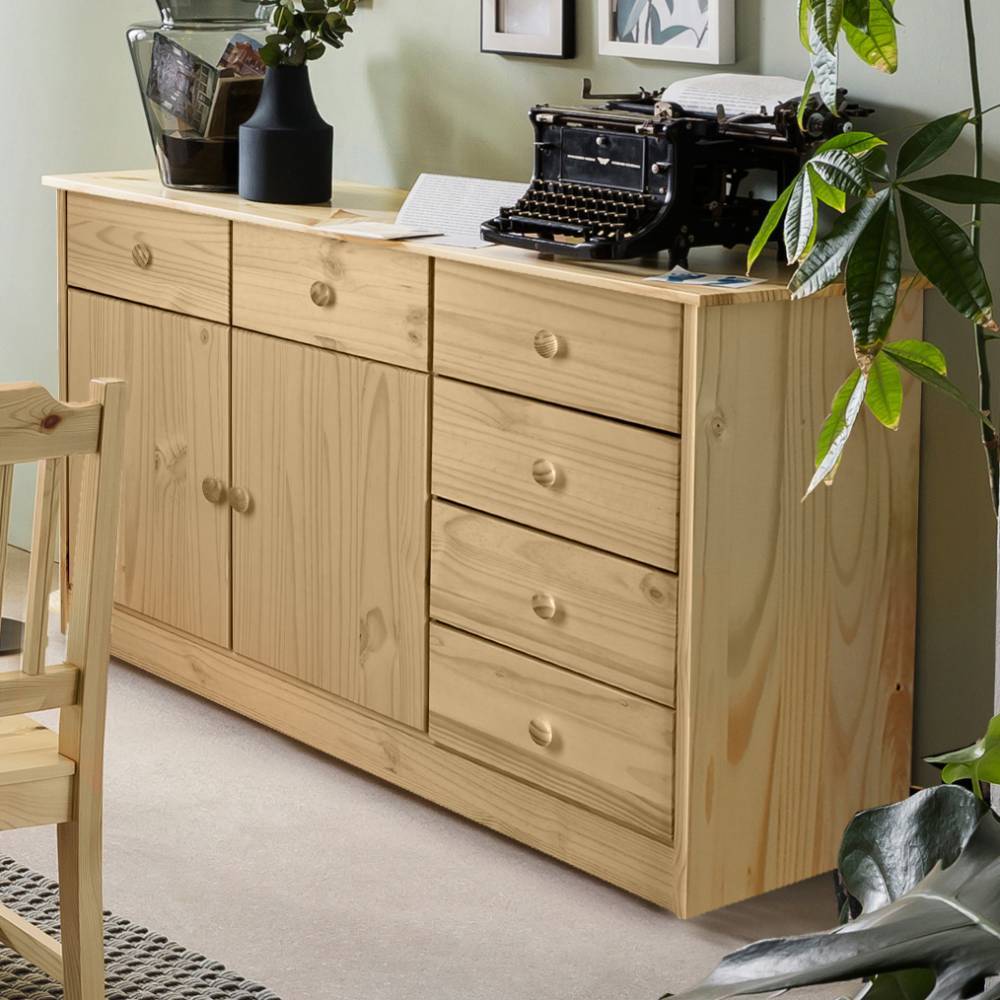 Sideboard Tine aus Kiefer Massivholz mit sechs Schubladen
