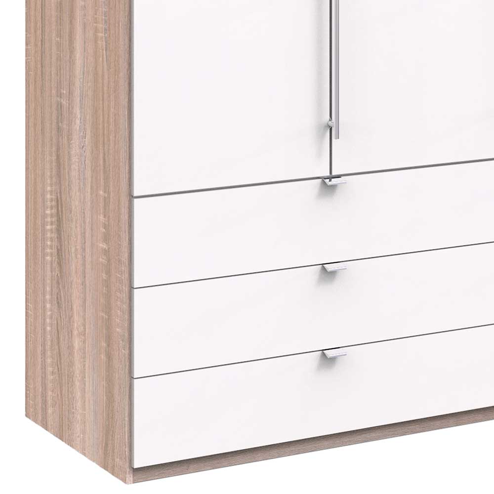 Jugendkleiderschrank Lolyana in Weiß und Eiche Sägerau mit Türen und Schubladen