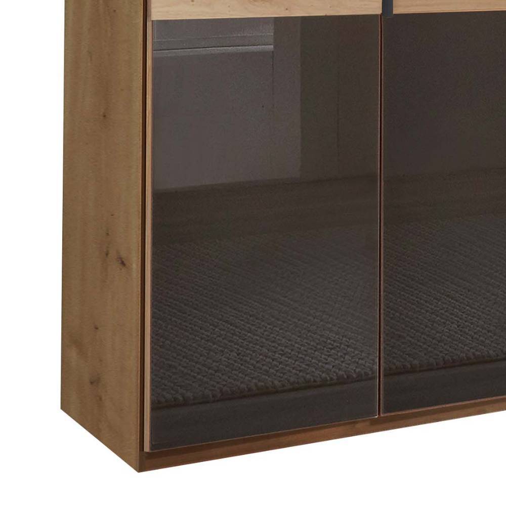 Kleiderschrank mit Glasfront Merkur in Eiche Bianco und Dunkelbraun