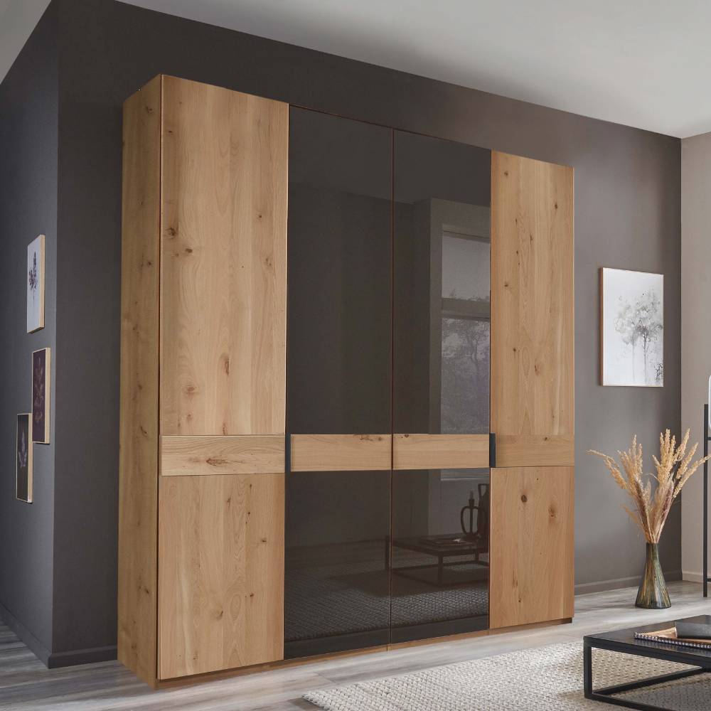 Drehtürenkleiderschrank modern Merkur in Eiche Bianco und Dunkelbraun
