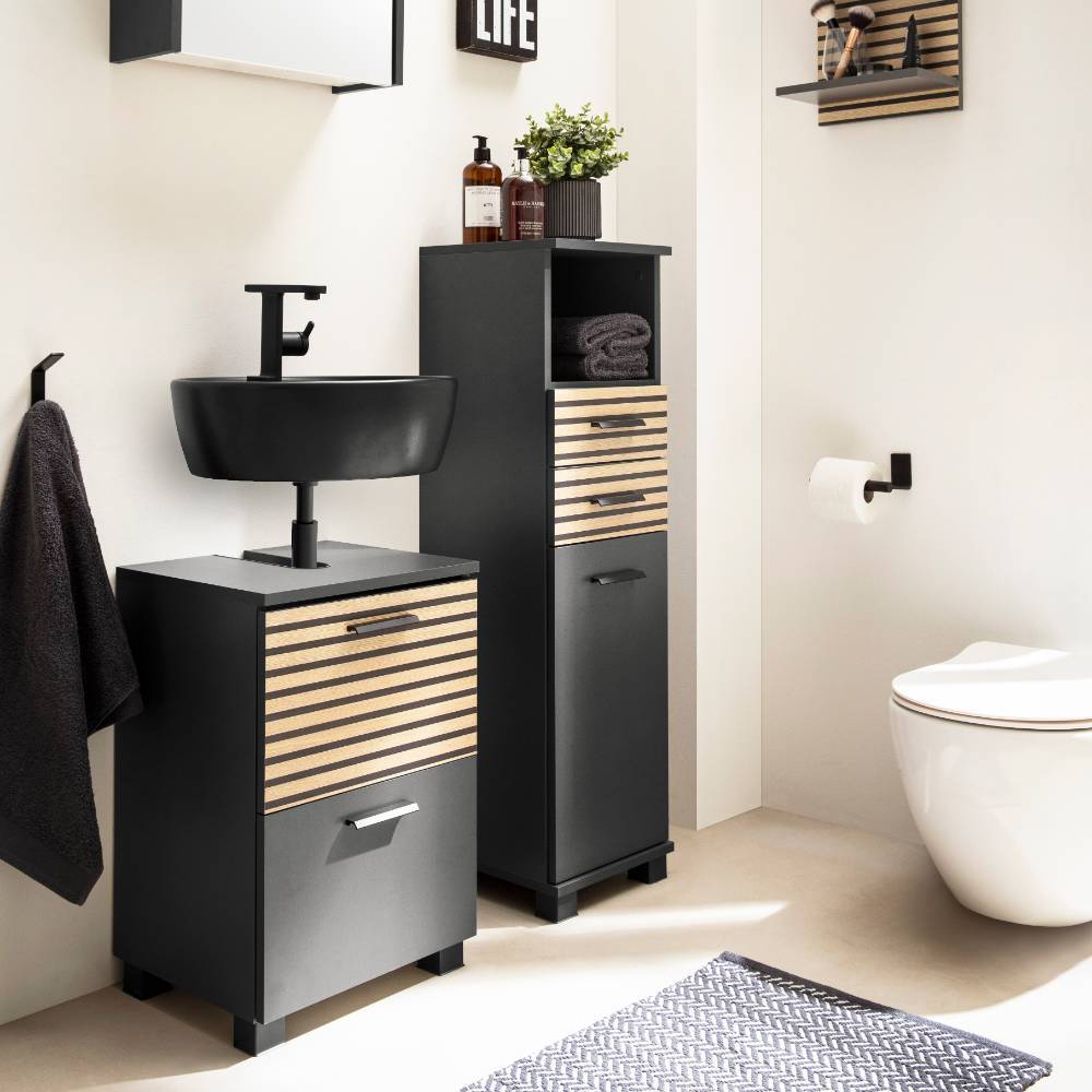 Badezimmer Schrank Bennus in Anthrazit und Paneeloptik