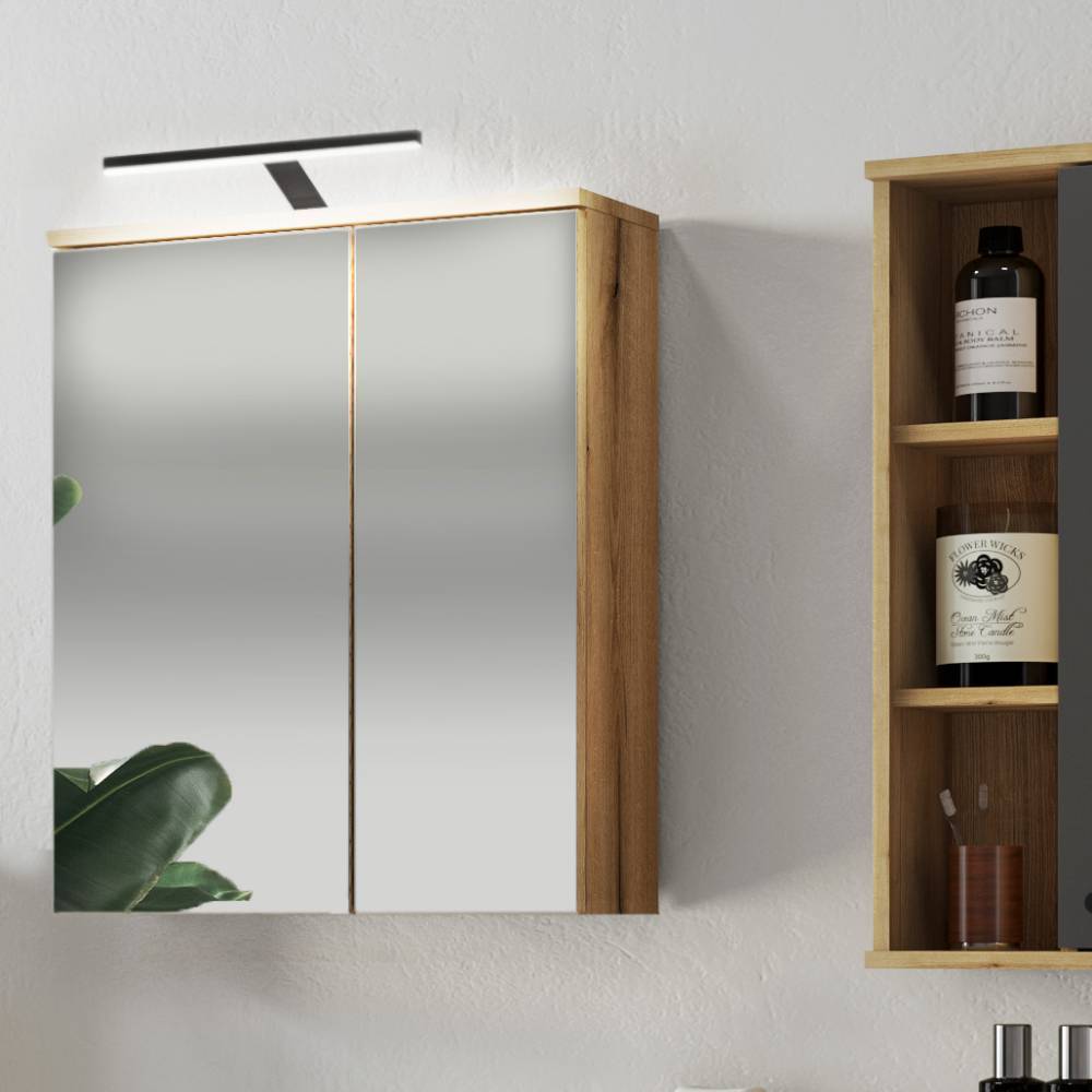 Modernes Badezimmermöbel Set Pattinos 33 cm tief mit LED Beleuchtung (fünfteilig)