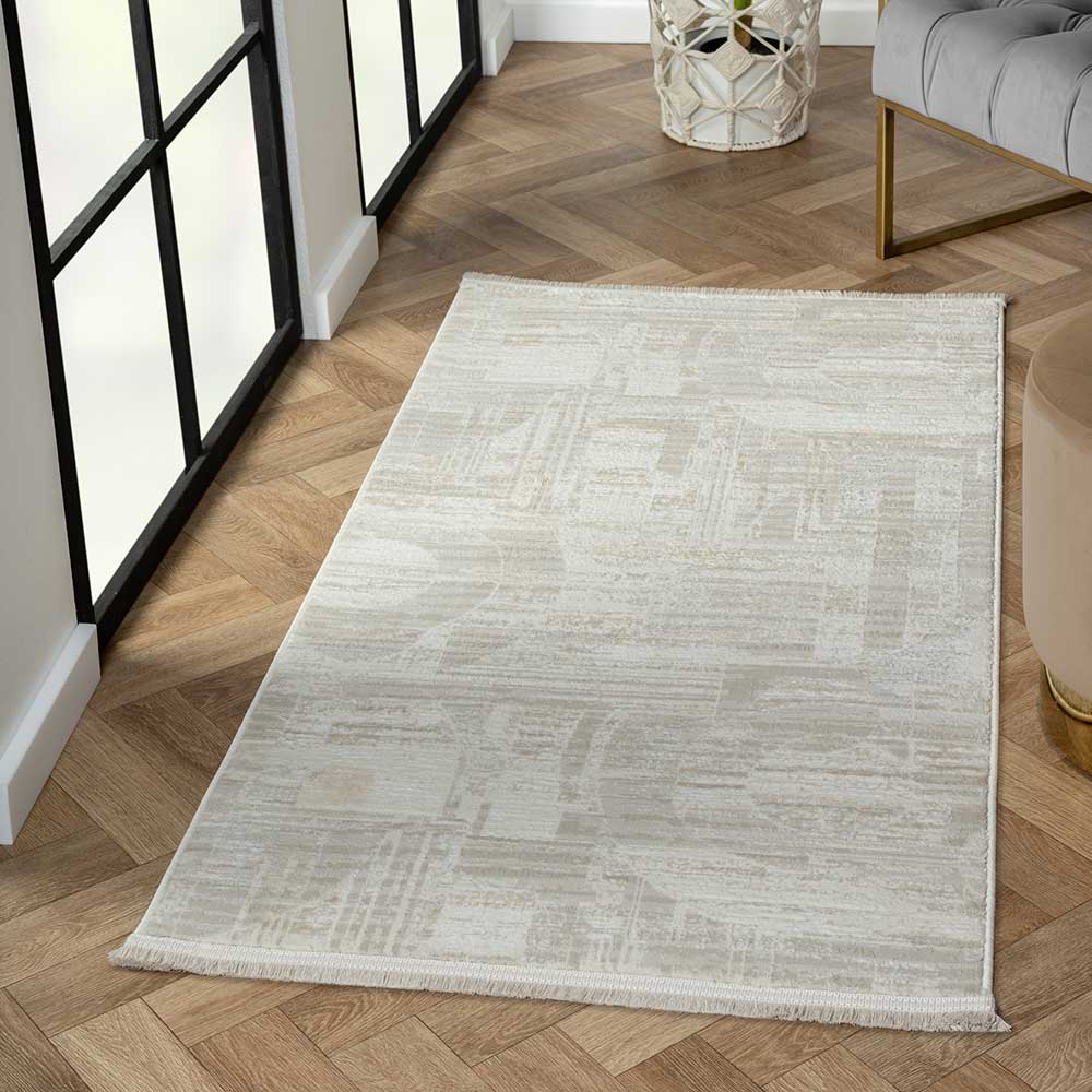 Kurzflor Teppich Ostora in Cremefarben und Beige rechteckig