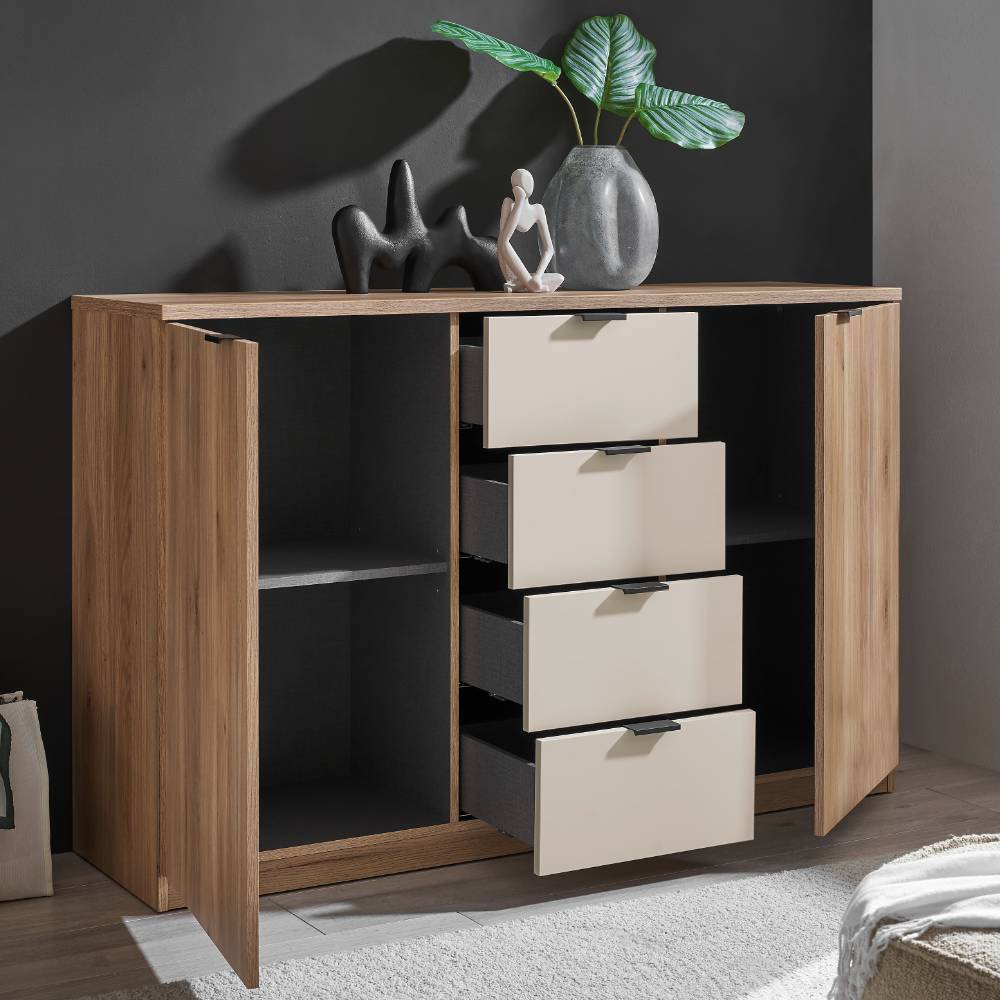 Sideboard Mero in Wildeichefarben mit vier Schubladen