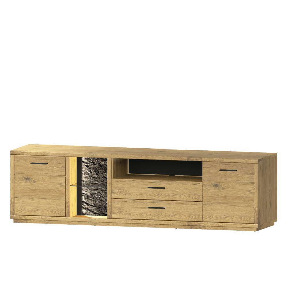 Wohnwand modern Ostoro in Wildeiche Bianco 206 cm hoch (dreiteilig)