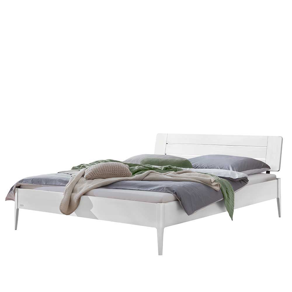 Weißes Bett 140x200 cm Zonga aus Buche Massivholz in modernem Design