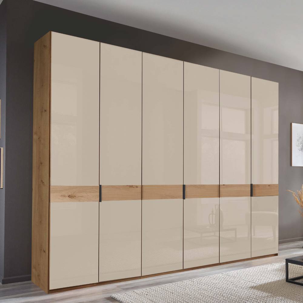 Drehtürenschrank Vericia in Champagner & Eiche Bianco 295 cm breit