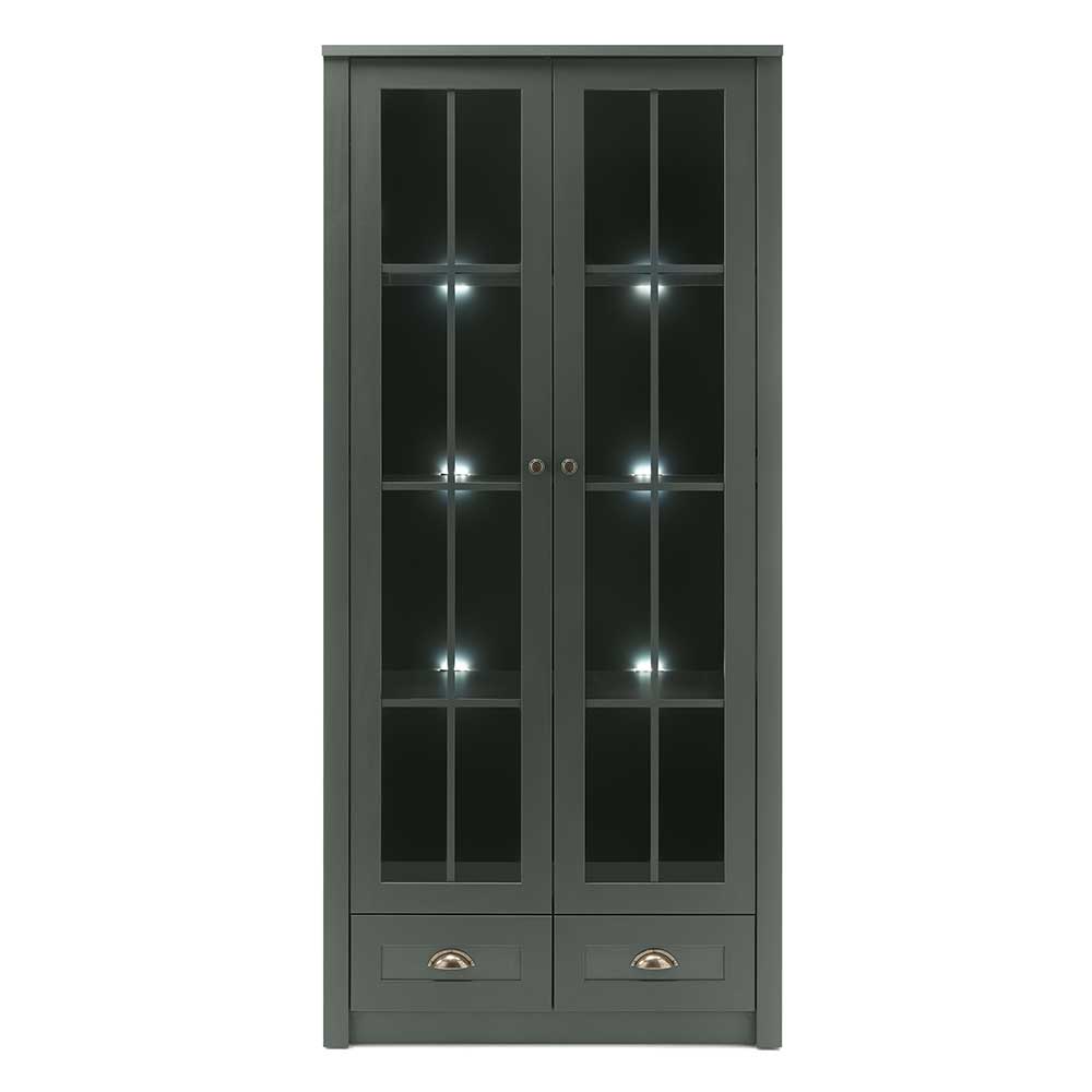 Wohnzimmervitrine Clujia in Dunkelgrün 90 cm breit