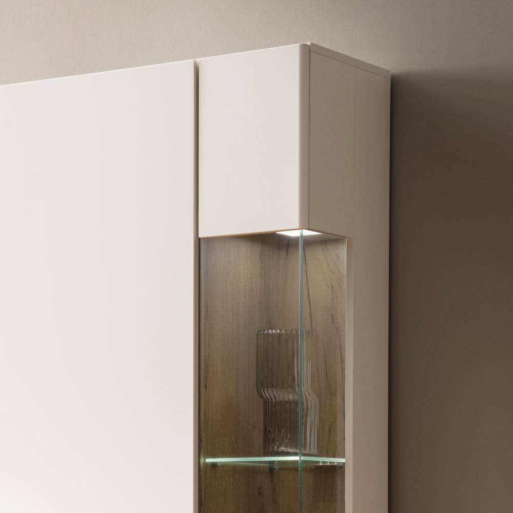 Wohnzimmer Anbauwand Vrenessa in Weiß matt und Eichefarben (dreiteilig)