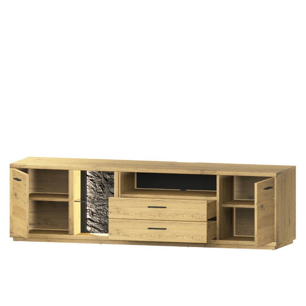 Fernseher Schrankwand Ostoro in Wildeiche Bianco - modernes Design (dreiteilig)