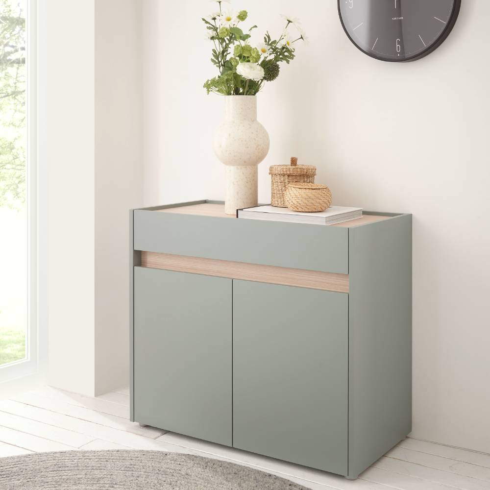 Komplett Garderobe Ulfava in Graugrün und Eichefarben (vierteilig)